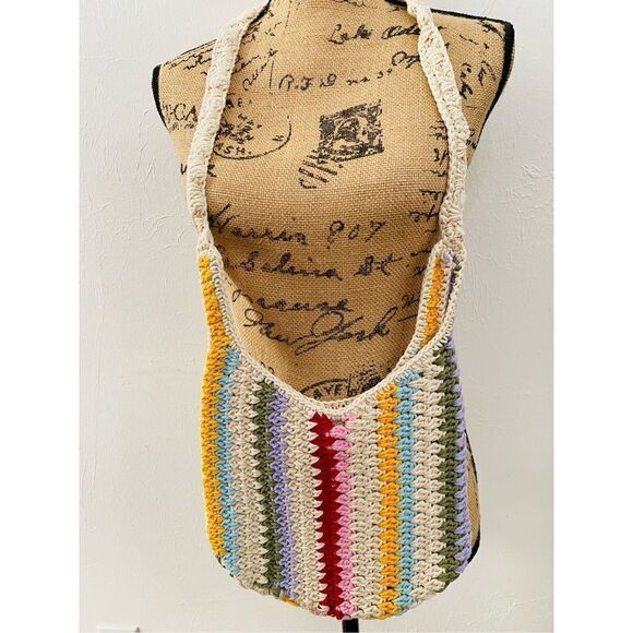 Boho Crocheted Shoulder Bag Purse Snap Closure Multicolor NWOT - Picture 1 of 5